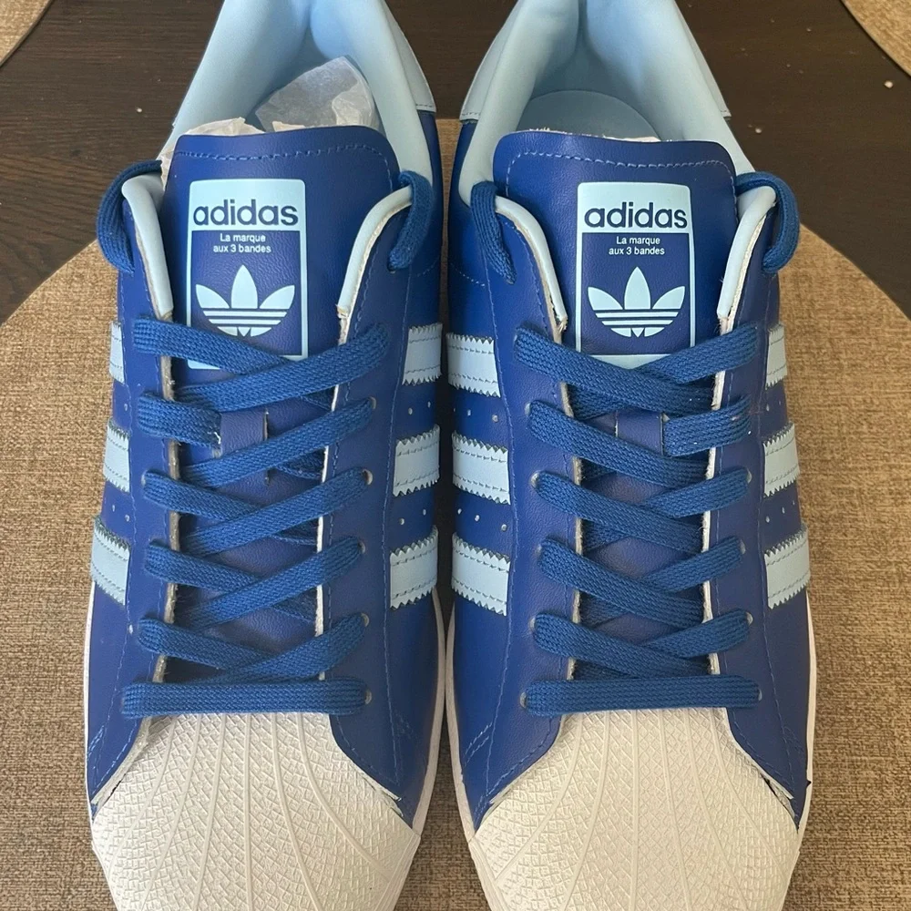 New Adidas Very Rare Blue/Sky Blue Superstar Shoes 9.5 Men’s US - Picture 2 of 6